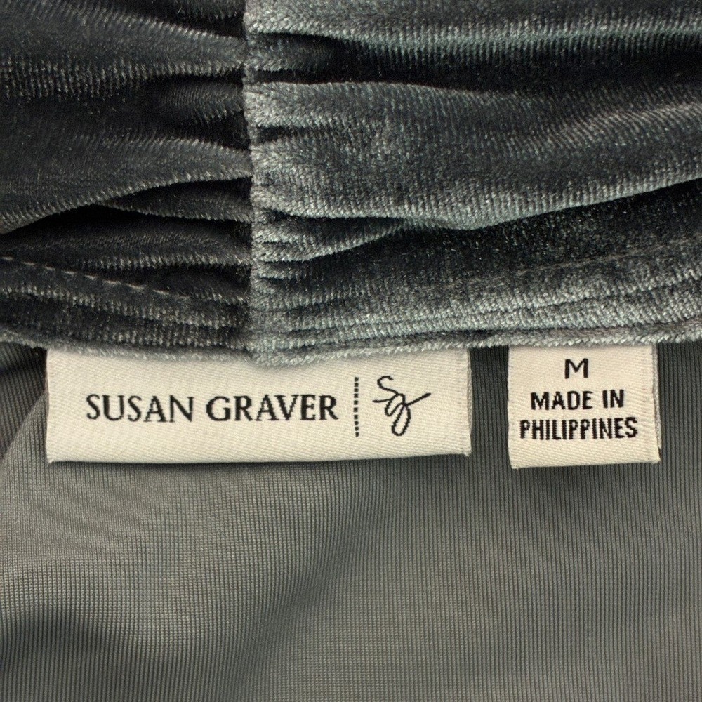 Susan Graver Open Front Velvet Cardigan Steel Blue Ruched Minimalist Size M - Picture 6 of 8
